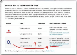 iPad 3G Datentarife von o2 bei vodafone