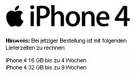 iPhone 4 16GB kaufen bei Telekom nur 4 Wochen Lieferzeit