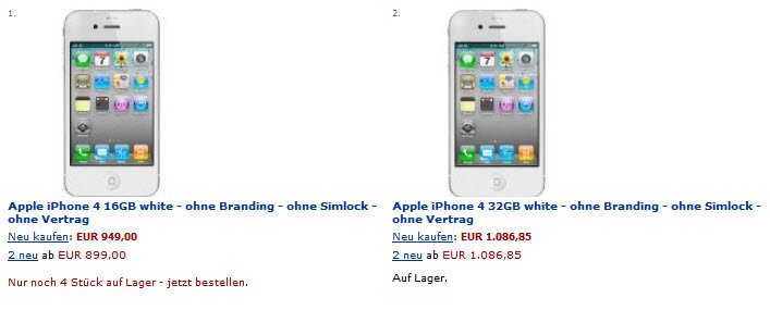 Apple iPhone 4 in weiss bei Amazon? 