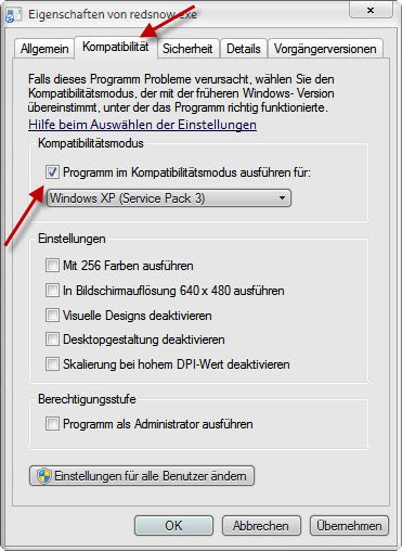 redsn0w Uploading Ramdisk Hilfe: Kompatibilitätsmodus Windows XP SP3 