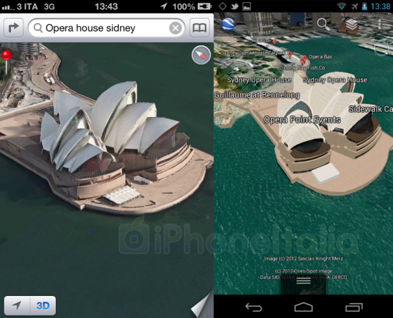 Vergleich: 3D Karten iPhone mit iOS 6 gegen 3D Maps Google Earth Android 4.1 (Bilder) 3