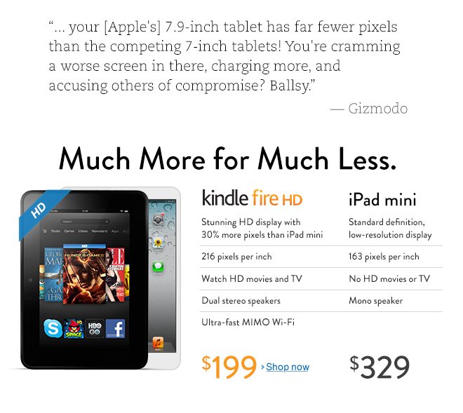 Kindle Fire HD vs. iPad mini aus der Sicht von amazon