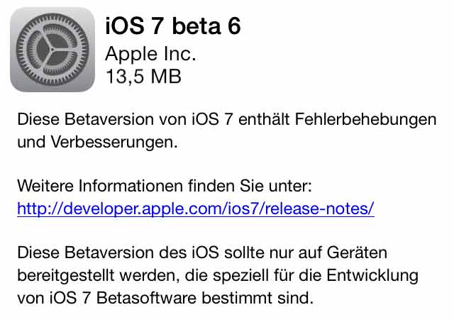 iOS 7 beta 6 OTA Update iPhone 5