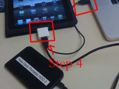 Anschluss externer USB Festplatte an Apple iPad mit Apple iPad Connection Kit