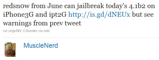 musclenerd bestätigt redsn0w Jailbreak für iPhone 3G mit iOS 4.1 beta 2
