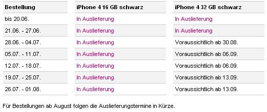 Update Lieferung iPhone 4 - Telekom liefert jetzt iPhone 4 16GB bei Bestellung bis 01.08.