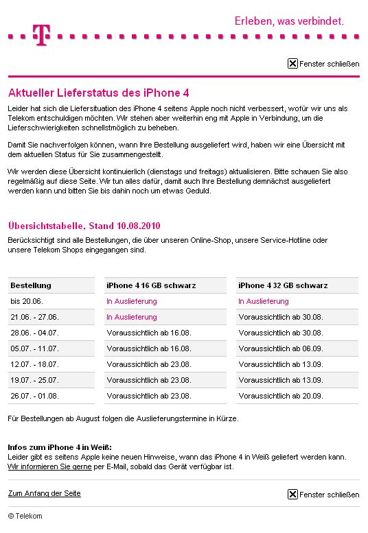 iPhone 4 Lieferung bei Telekom Bestellung