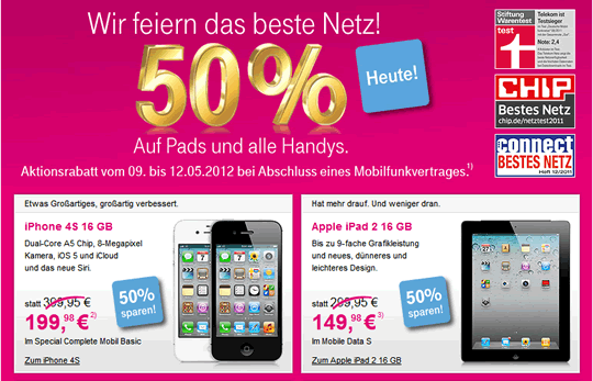Telekom: iPad & iPhone 4S zum halben Preis
