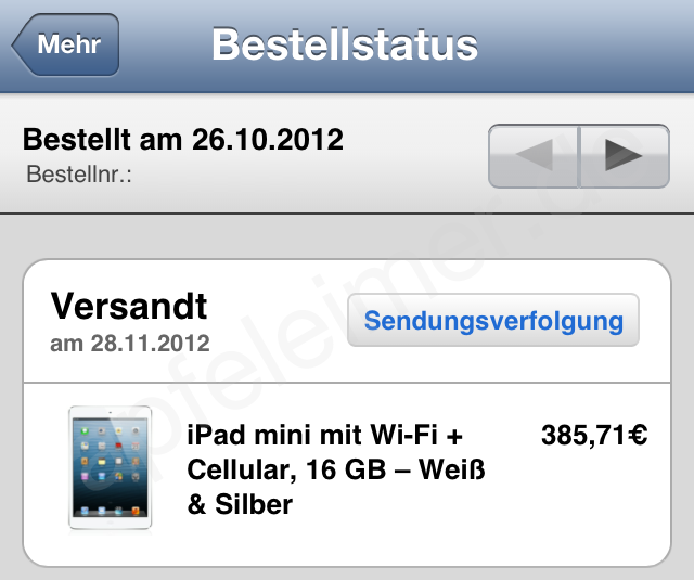 iPad Mini LTE - Bestellung 26.10. - Lieferung 04.12.
