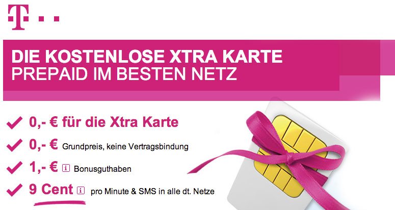 NUR NOCH BIS MITTWOCH: Kostenlose Telekom Xtra Prepaid-SIM 1