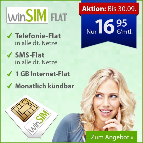 Sonderaktion bis morgen: winSIM 1GB Internet & Allnet-Flat nur 16,95 Euro! iPhone 5c Aktion! 6