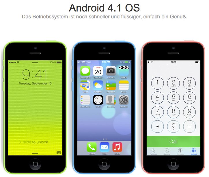 NO.1 iPhone 5c Klon für 85 Euro mit Android 4.1 6
