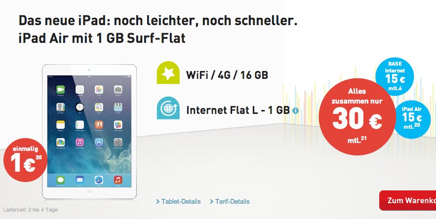 BASE: 16GB iPad Air mit 4G für 361 Euro! 1