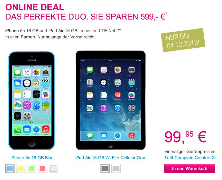 Telekom Apple iPad Air + iPhone 5c 600 Euro billiger: NUR NOCH HEUTE! 1