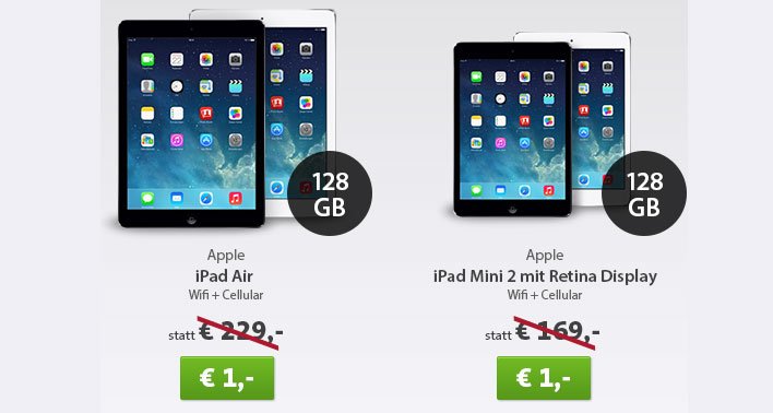 iPad Air 128 GB & Retina iPad mini 2 für 1 Euro! Telekom ...