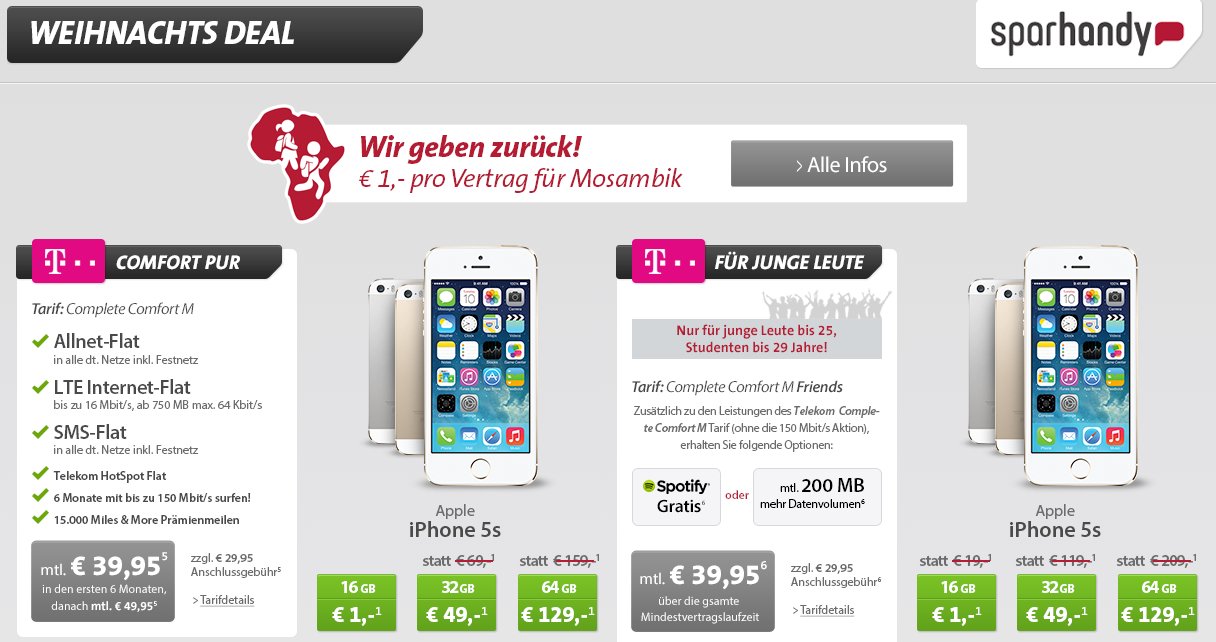 iPhone 5s mit Vertrag ab 1 Euro: iPhone 5s Special bei Sparhandy 7