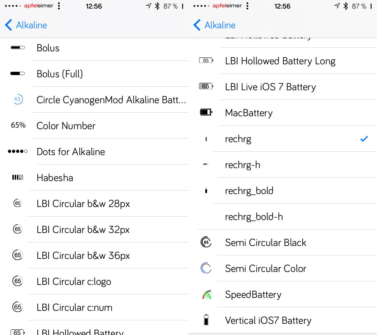 Alkaline: Themes für Batterie & Akku Anzeige in Statusleiste (iOS 7 Jailbreak Tweak) 7