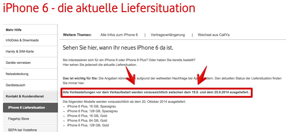 iPhone 6 Lieferstatus Vodafone 3