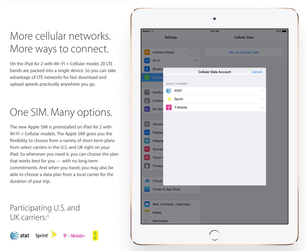 Apple SIM: die Apple SIM-Karte fürs iPad Air 2 3
