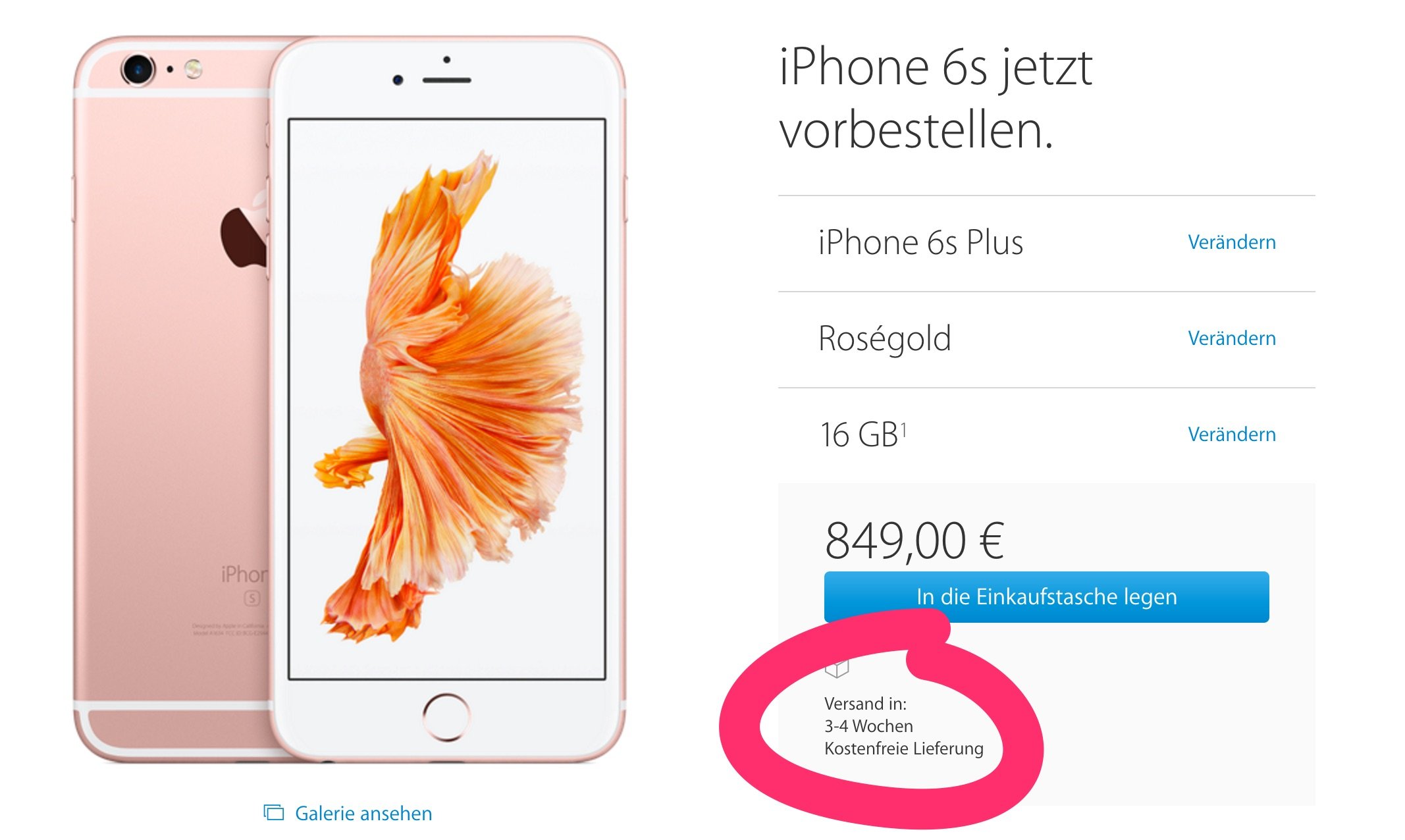 Ausverkauft: iPhone 6S Plus jetzt 3 bis 4 Wochen Lieferzeit! 7