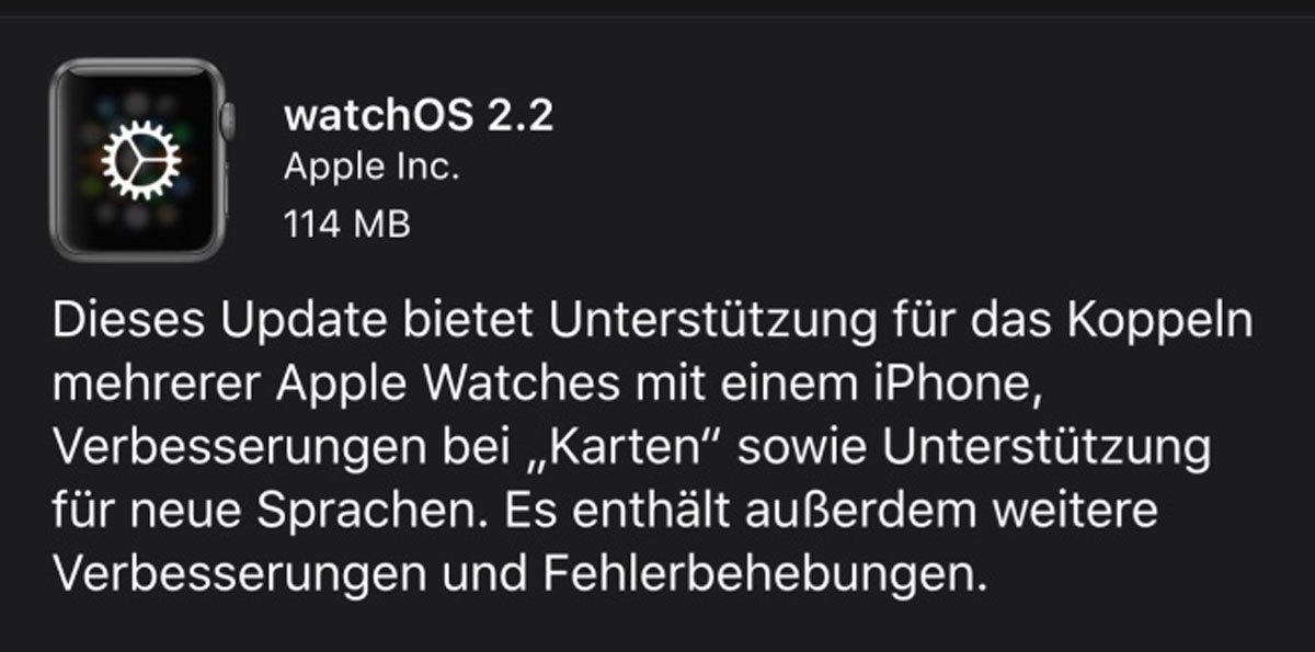 Apple Watch watchOS 2.2 Update benötigt iOS 9.3 1