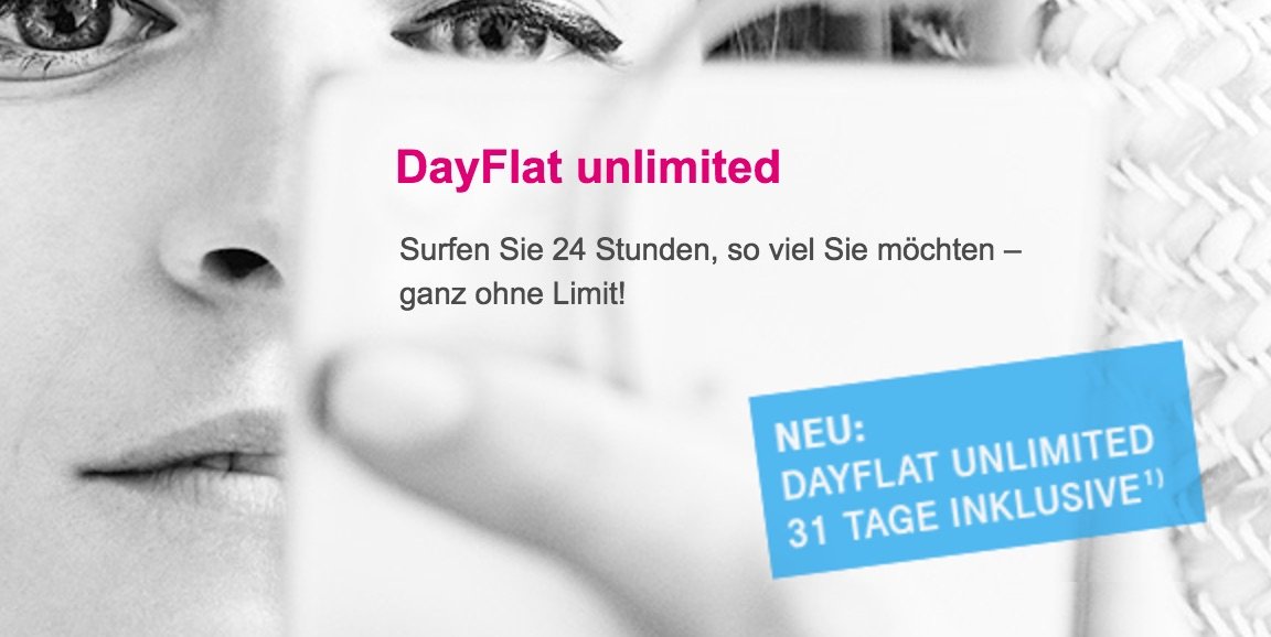 Telekom DayFlat Unlimited: 1 Tag ohne Volumen-Beschränkung mobiles Internet für nur 4,95 Euro! 2