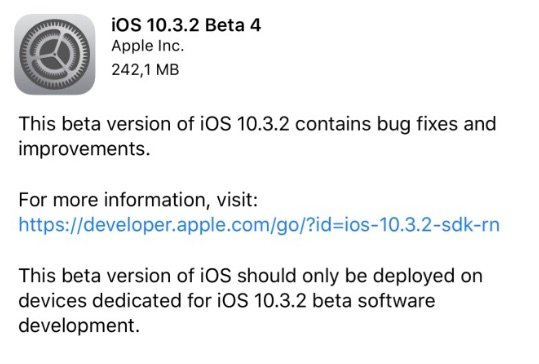 Apple Update: iOS 10.3.2 beta 4 & Betas für macOS Sierra 10.12.5, watchOS 3.2.2 und tvOS 10.2.1 2