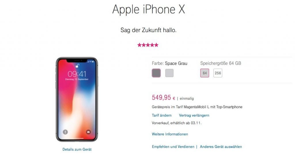 iPhone X Vorbestellen: Telekom mit vorgezogenem iPhone X Verkaufsstart 2