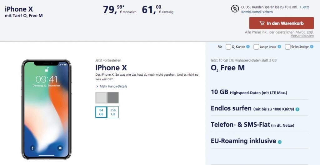 iPhone X Vorbestellung bei O2 gestartet: lieferbar ab 3.11. 2