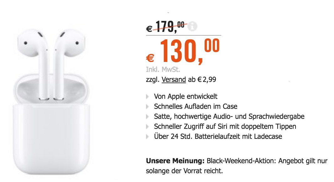 Apple AirPods für nur 130€ solange Vorrat reicht (49€ günstiger) 1
