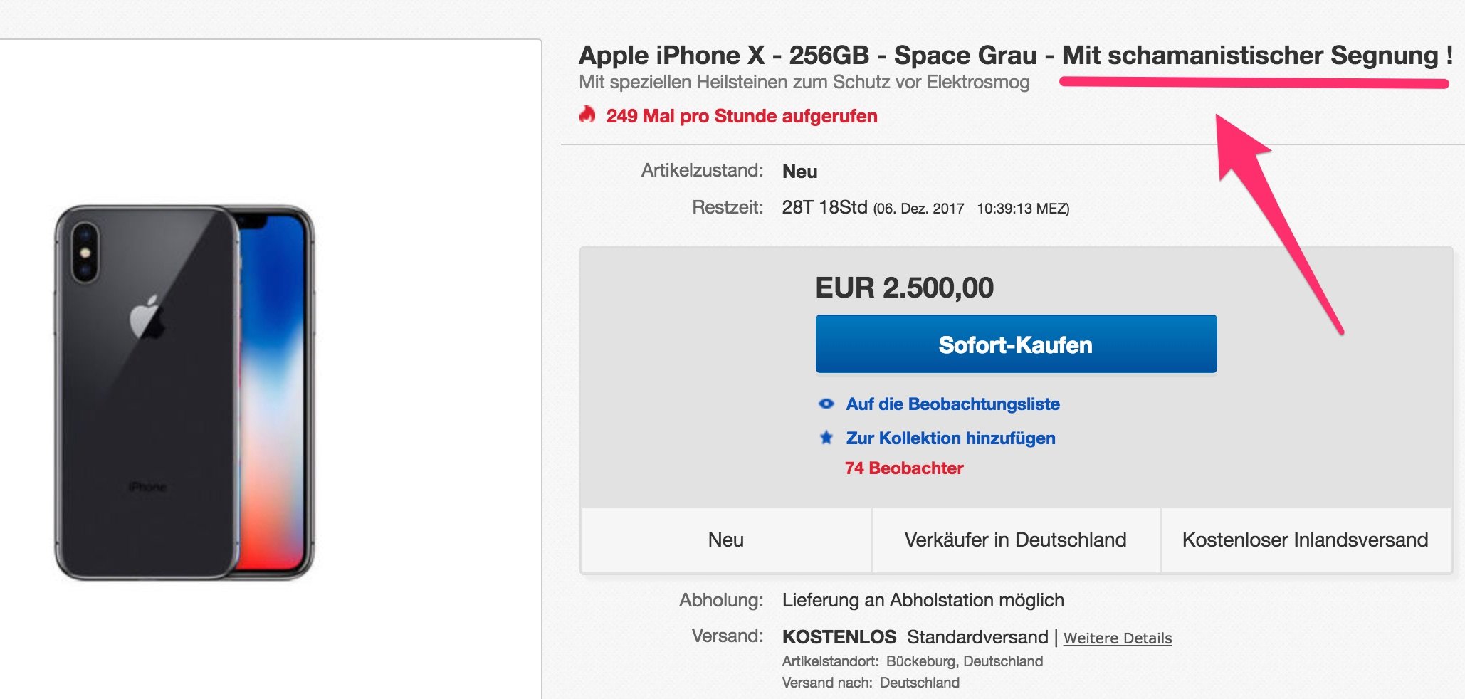 ebay: iPhone X mit Heilsteinen zum Schutz vor Elektrosmog 8
