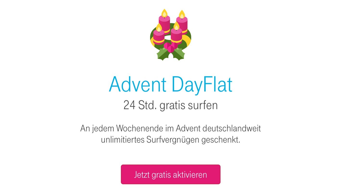 24 Stunden gratis surfen mit Telekom: kostenlose Advent-DayFlat startet 11